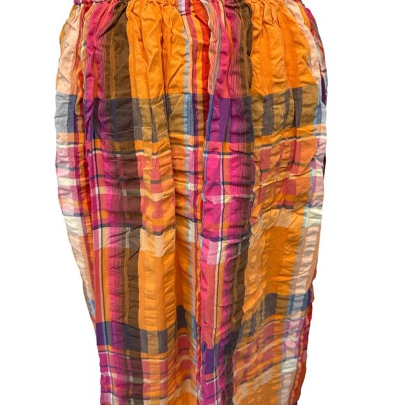 Anthropologie XS Crinkle Plaid Midi Skirt Multicolor Lightweight Cotton Blend El - Picture 5 of 10